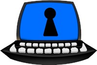 Desktop computer with keyhole in screen representing security 1149