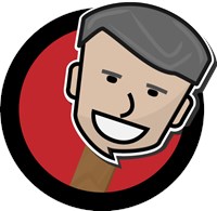George W. Bush cartoon head in red circle. 1301