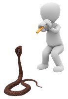 Blankman charming a snake with a flute. 1459