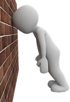 A blankman banging his/her head against a brick wall 1462