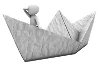 blankman sailing in a boat made of newspapers. 1463