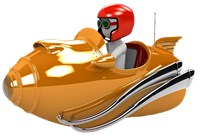 blankman riding an orange spaceship with red helmet, side view 1473
