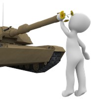 a blankman stuffing a flower into the barrel of a tank 1490