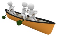 3 blankmen in an orange canoe 1496