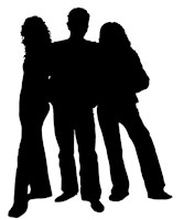 a black and white silhouette of 3 members of a team 1564