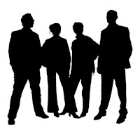 black and white silhouette of a team of 4 people 1565