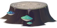 brown tree stump with mushrooms growing out of the top. 1573