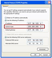 Screenshot of the Internet Protocol(TCP/IP) Properties, highlighting the Subnet Mask 165