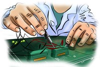 Technician Working on Circuitboard Colored 188