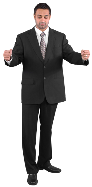 Man in suit holding invisible sign 2447