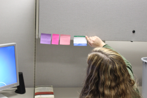 cubicle office worker post it notes 2582