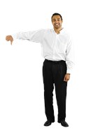 A man giving the thumbs down sign. 497