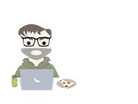 Man focusing on work and eating pizza 528