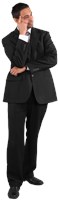 Hussein wearing a suit, thinking, and right hand finger on forehead. 592