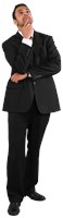 Hussein wearing a suit and thinking looking up. 593