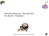 Personal Savings/Spending Plan for Adults - Projected