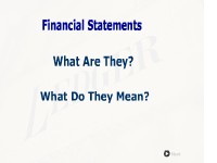Financial Statements:  What Are They?  What Do They Mean?